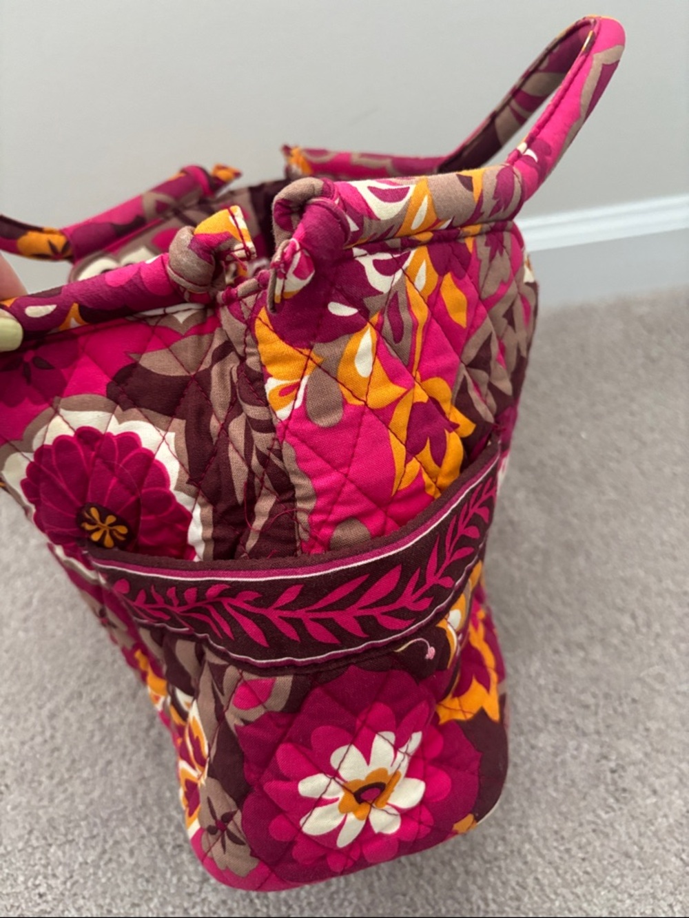 Vera Bradley Handbag Carnaby Pink Tan Floral Double Handle Purse Quilted - Picture 2 of 5